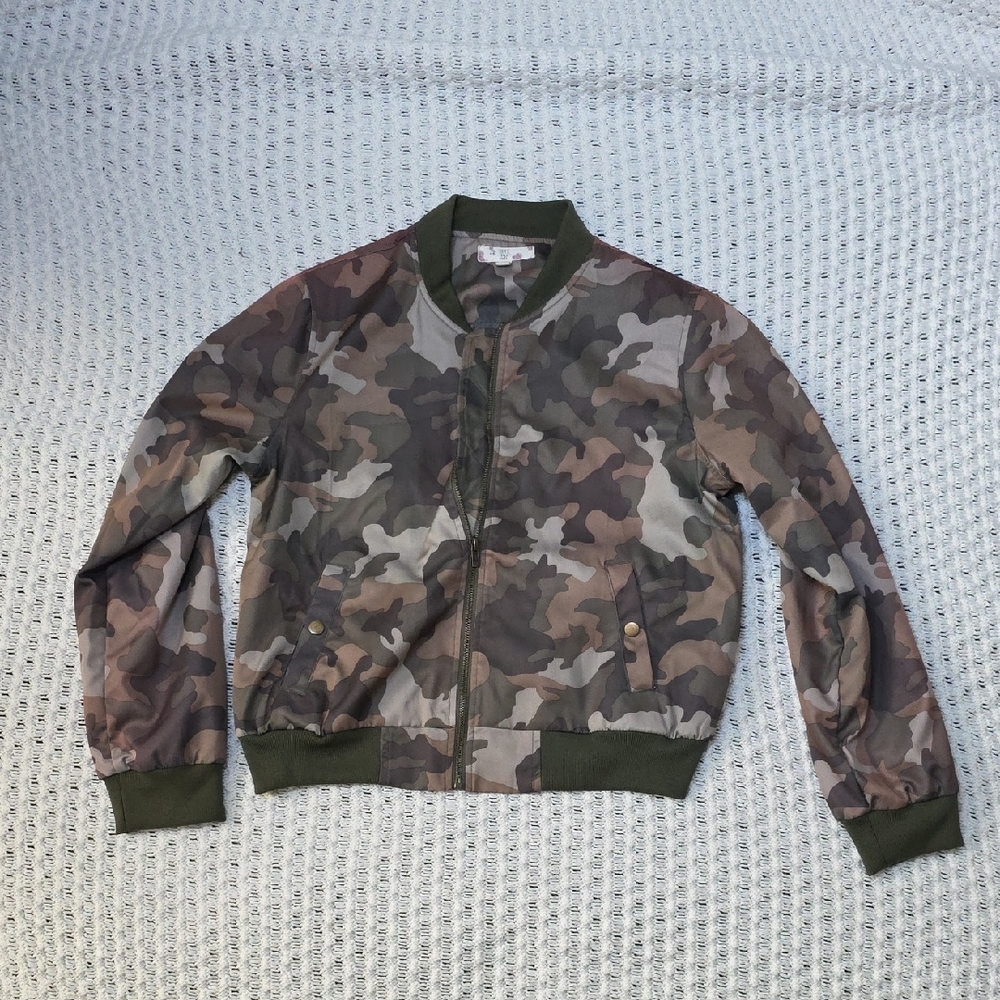 Hippie Rose Women's Camo Bomber Jacket in Olive and Brown